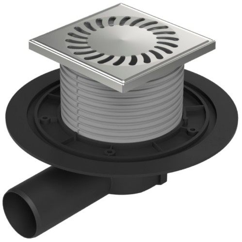Floor drain with side outlet D50, stainless steel grid SUN