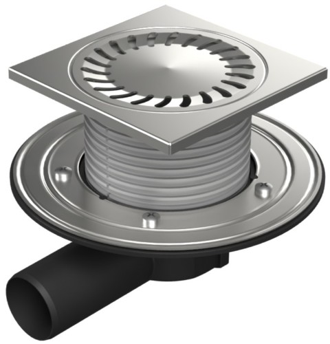 Podlahová vpusť boční D50, nerez příruba, rámeček, mřížka SUN