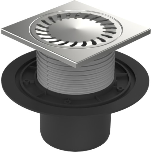 Floor drain with bottom outlet D110, stainless steel frame, grid SUN