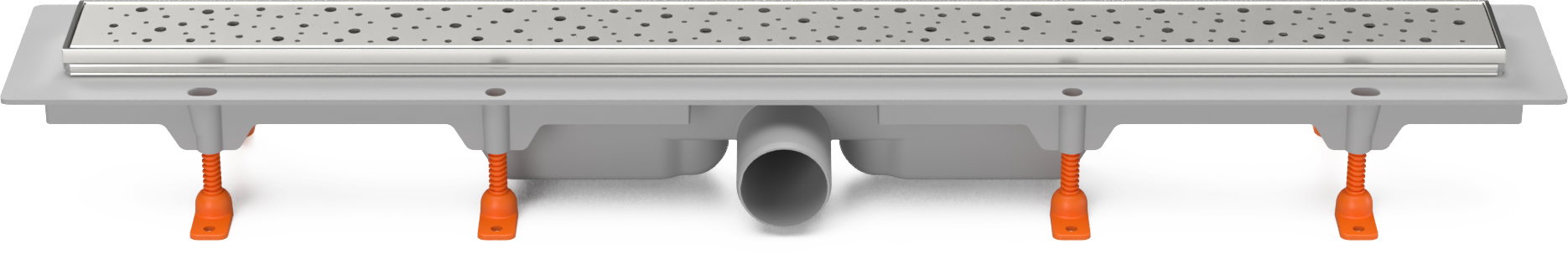 Sumidero lineal con marco de acero inoxidable y desagüe lateral D50, 1050 mm, rejilla Drops mate