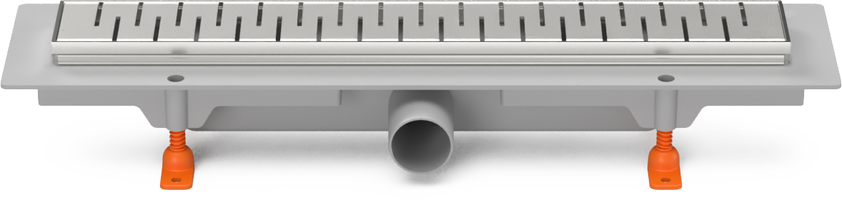 Sumidero lineal con marco de acero inoxidable y desagüe lateral, D40, 350 mm, rejilla Medium brilla