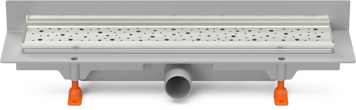 Podlahový linear. žlab ke stěně 450 mm,boční D40,drops lesk s nerez. rámečkem