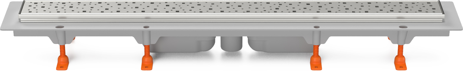 Sumidero lineal con marco de acero inoxidable y desagüe inferior, 850 mm, D40, rejilla Square brilla