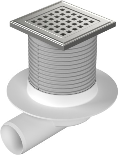 Floor drain with side outlet D50, collar, stainless steel frame, grid GATE