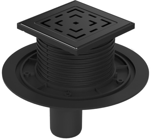 Podlahová vpusť spodní černá D50, nerez mřížka LABYRINTH černá