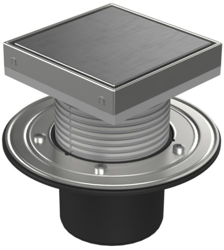 Podlahová vpusť spodní D110, nerez příruba, rámeček, mřížka STEEL